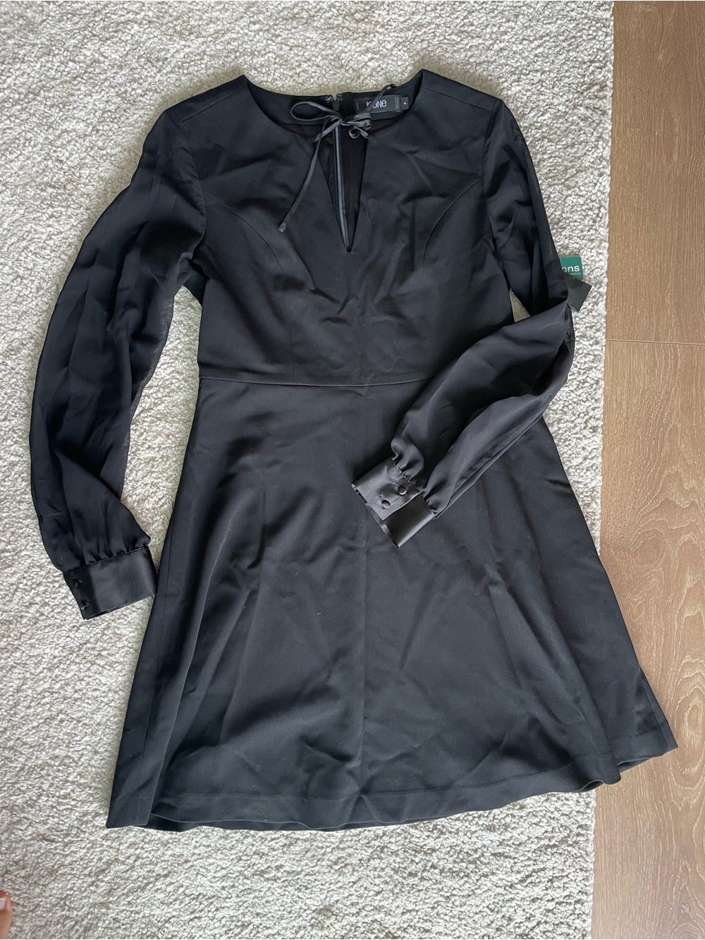Simons Black Long Sleeve A-Line Dress with Tie Neck